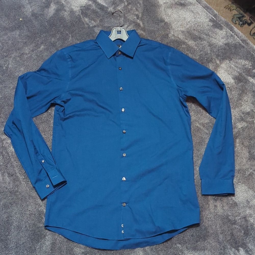 J Ferrar JF Men's blue Slim Fit Button Front Long Sleeve‎ Dress Shirt Med
